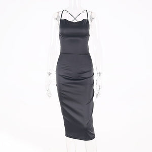 Satin Lace Up Sleeveless/Backless Dress