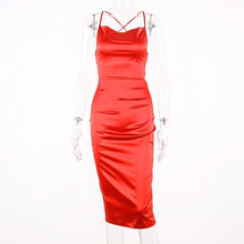 Load image into Gallery viewer, Satin Lace Up Sleeveless/Backless Dress
