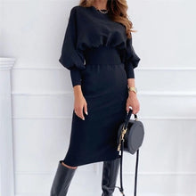 Load image into Gallery viewer, Pure V Neck Off Shoulder Lantern Sleeve Dress
